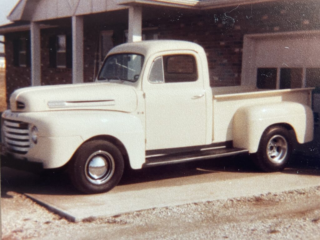 Restored 1950 Ford Pickup in Kashmir Cream"; "Early car flipping projects - 1949 Chevy, 1956 Ford pickup, 1964 Dodge Coronet